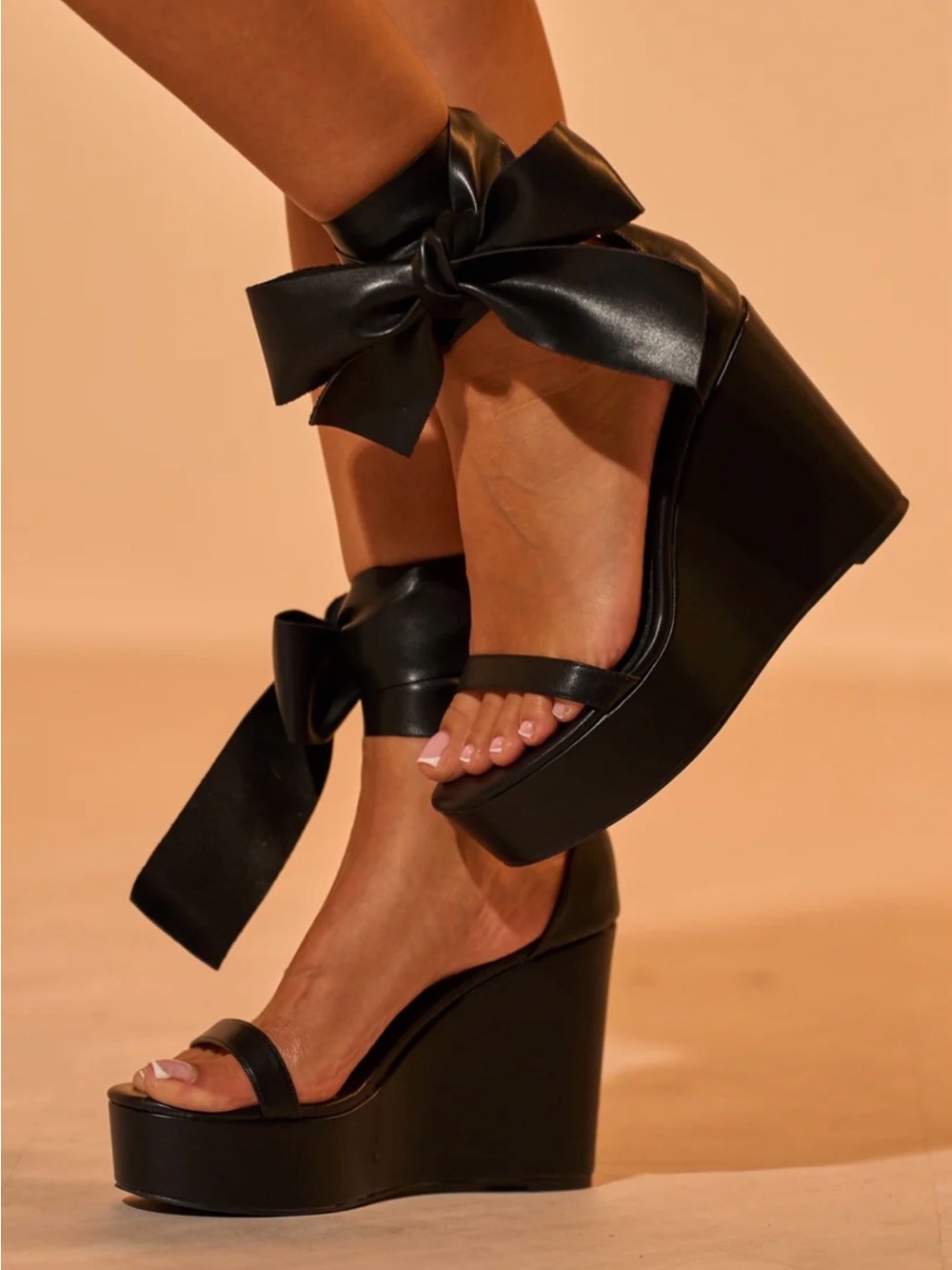 Azalea Wang Emeka black wedge wrap sandal